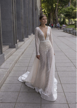 Long Sleeves Lace Keyhole Back Beaded Wedding Dress Long Sleeves Lace Keyhole Back Beaded Wedding Dress